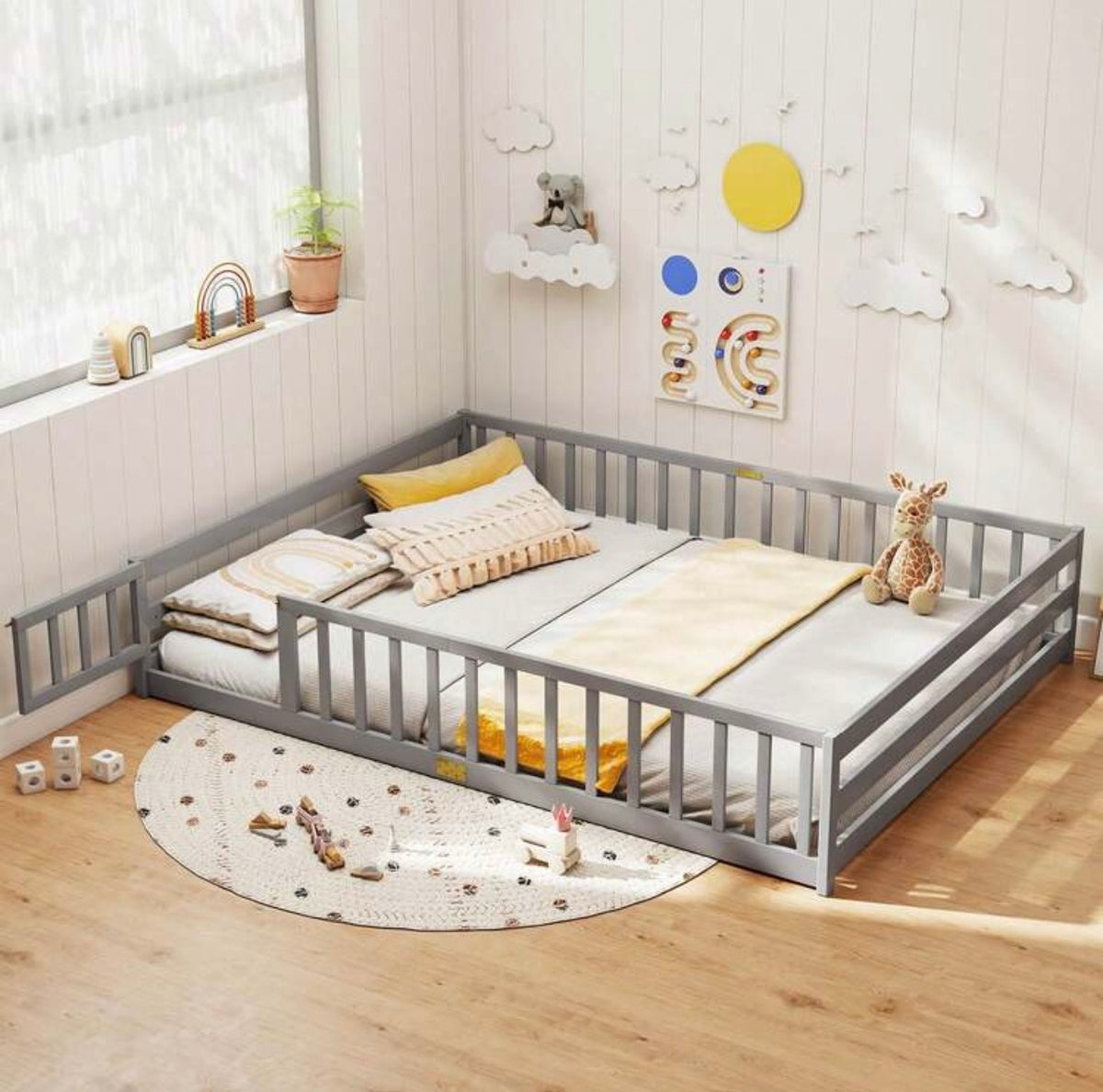 TidyMini DreamHaven⢠Queen Floor Bed with Guardrails & Removable Door