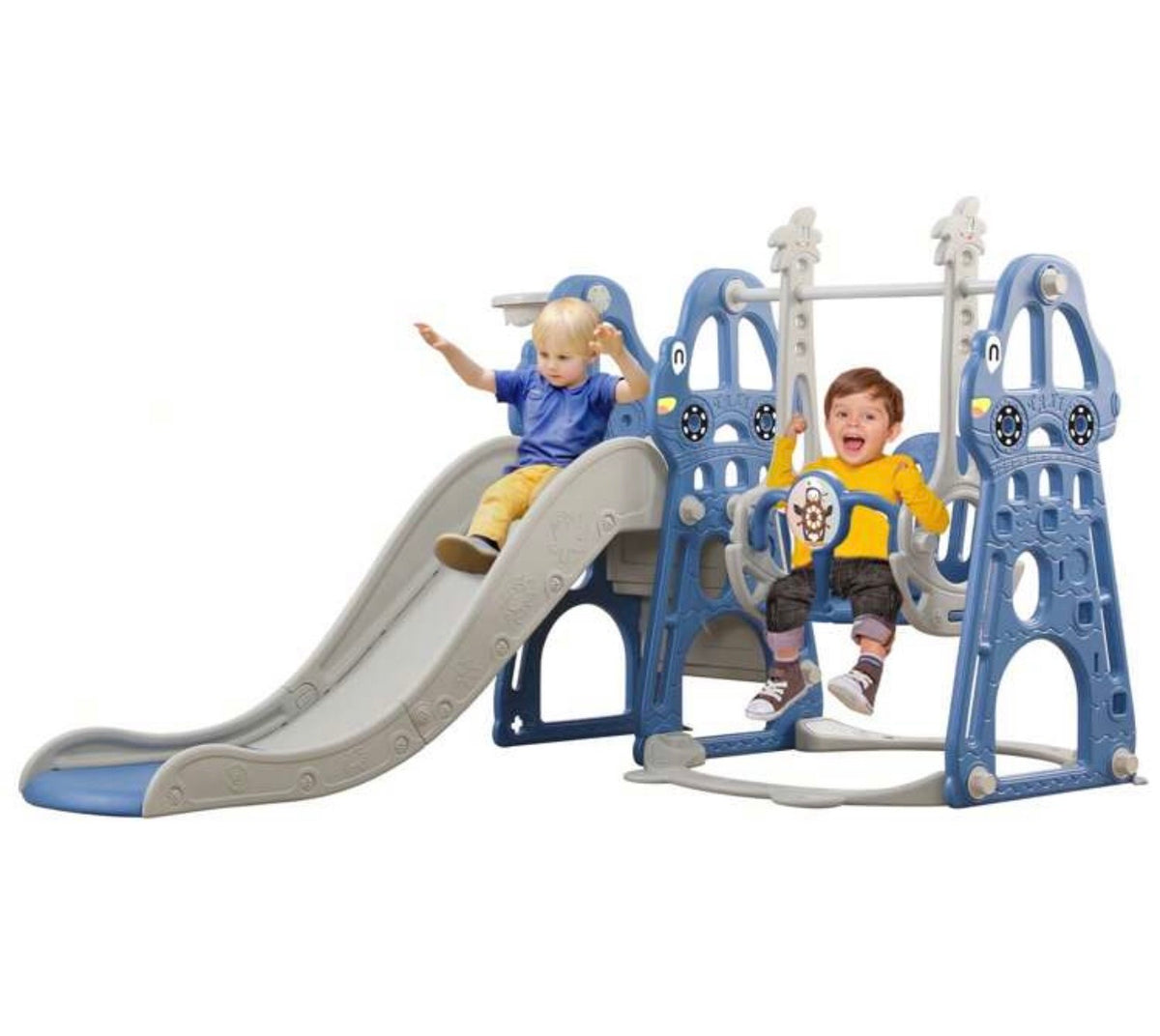 TidyMini™ AdventureNest 4-in-1 Toddler Playset — Slide, Swing, Climber & Basketball Hoop