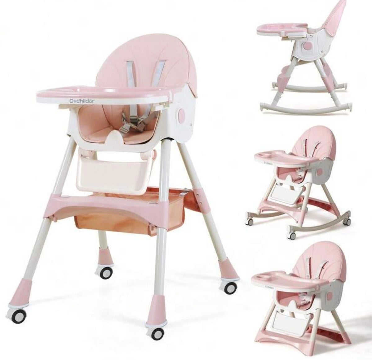 TidyMini™ GlideNest 4-in-1 Convertible High Chair — Adjustable Recline, Rolling & Rocking Modes, 5-Point Harness