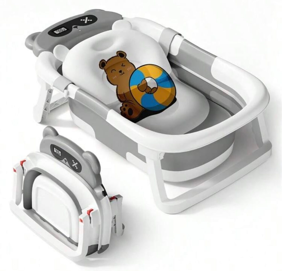 TidyMini™ TeddyFold Smart Baby Bathtub — Foldable Bath with Digital Thermometer & Newborn Cushion