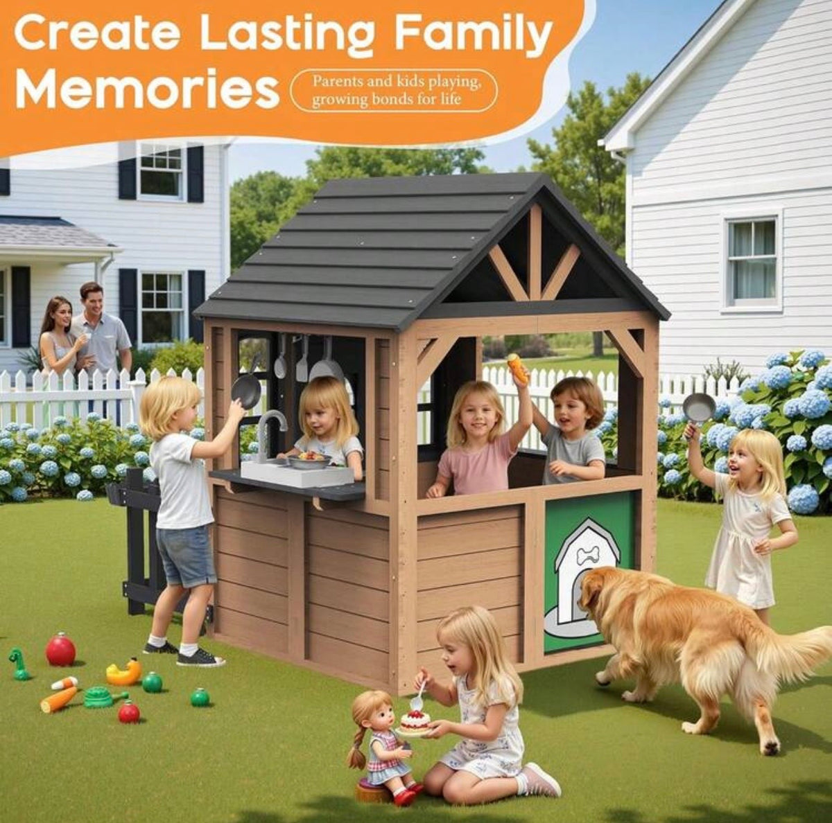 TidyMini Little Haven™ Backyard Playhouse with Pretend Kitchen
