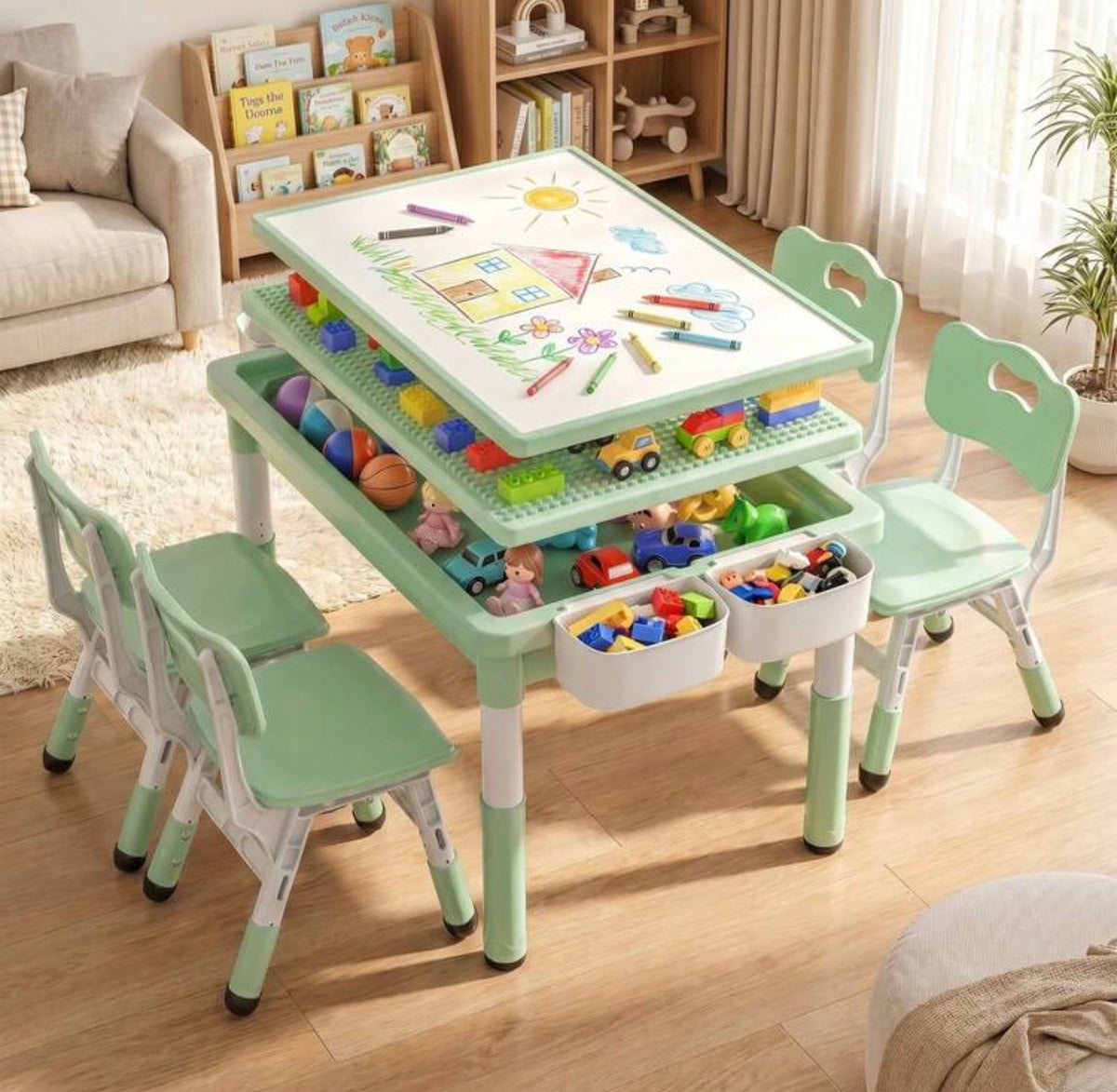 TidyMini™ CreateNest Adjustable Kids Activity Table & Chair Set — Drawing, Building Block, Storage & Play Table
