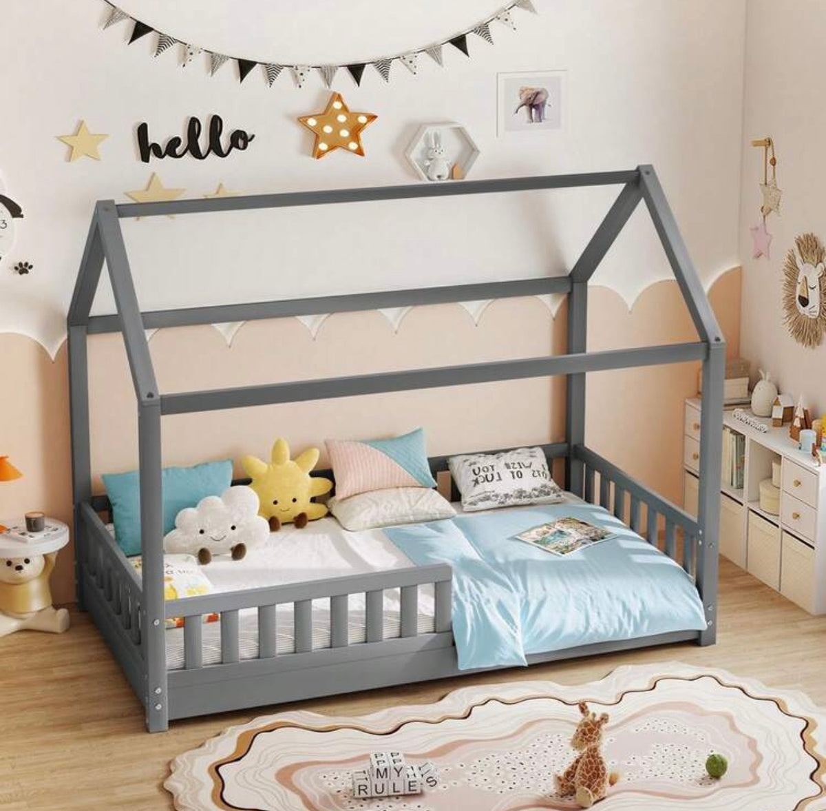 TidyMini™ DreamHaus™ Twin House Floor Bed with Guardrails