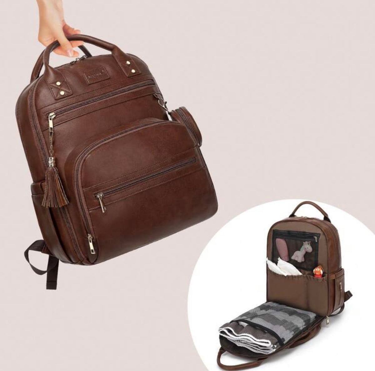 TidyMini™ LuxeCarry Vegan Leather Diaper Backpack & Changing Set