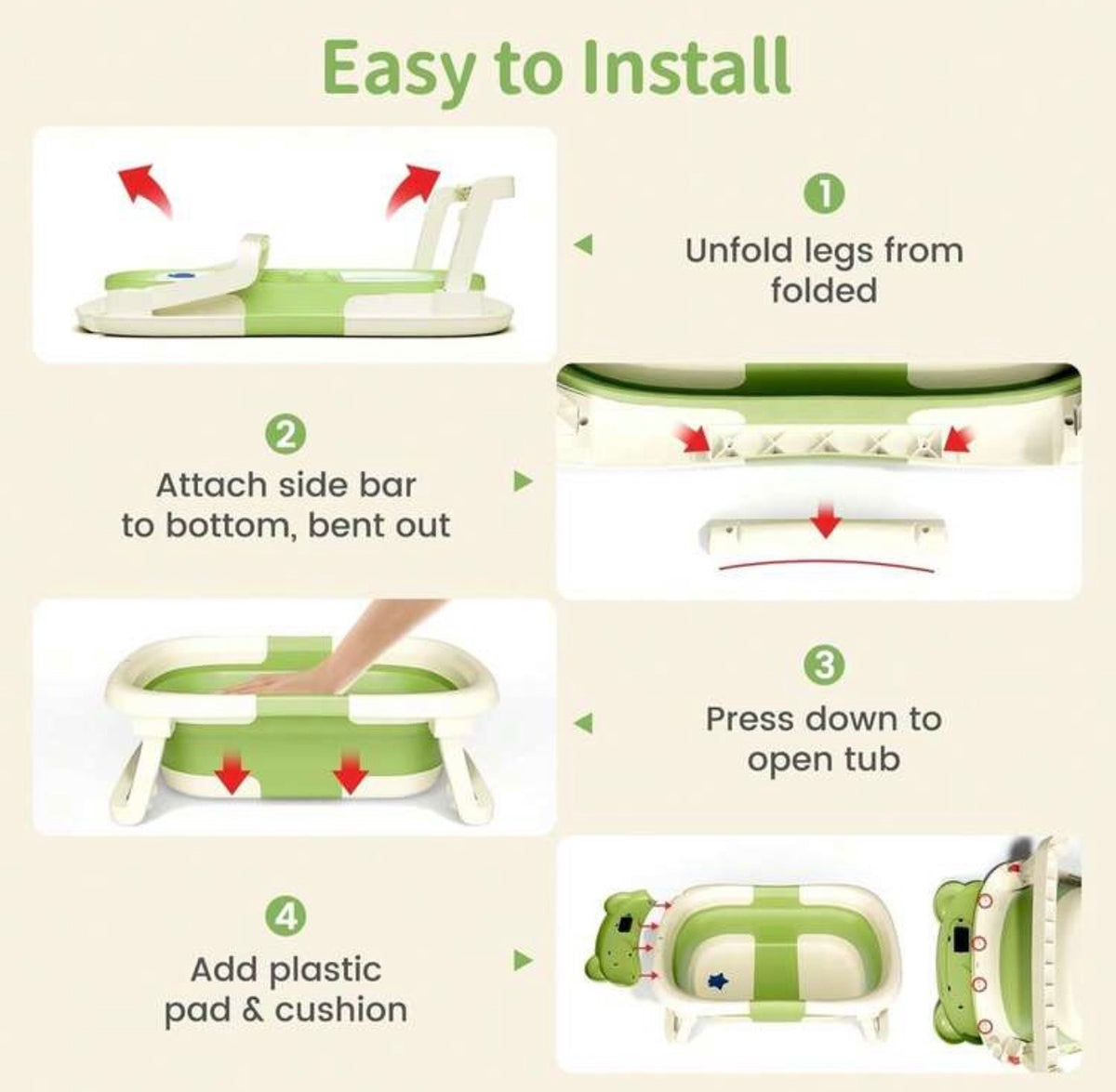 TidyMini™ TeddyFold Smart Baby Bathtub — Foldable Bath with Digital Thermometer & Newborn Cushion