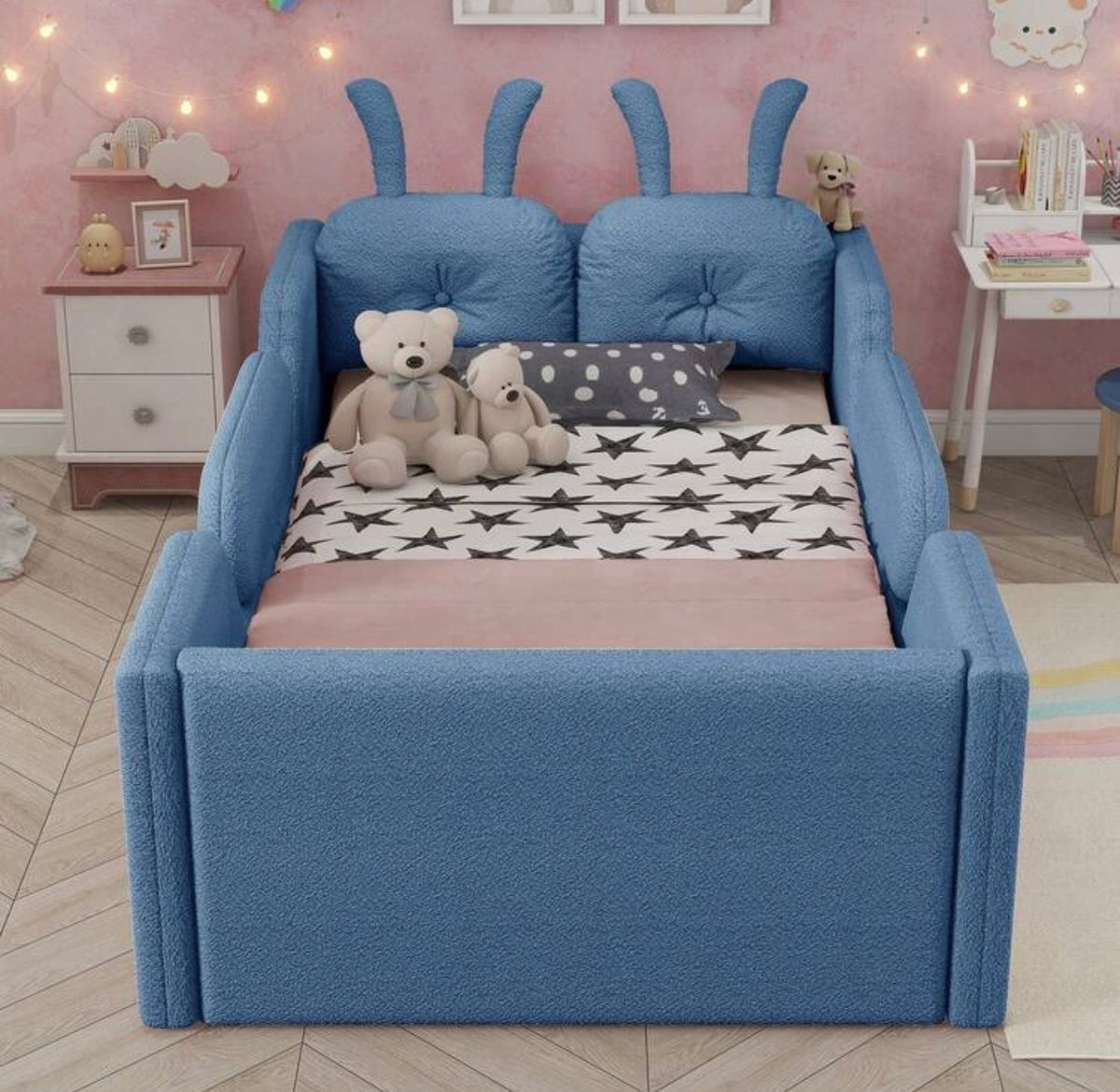 TidyMini BunnyNest™ Upholstered Twin Kids Bed with Guardrails