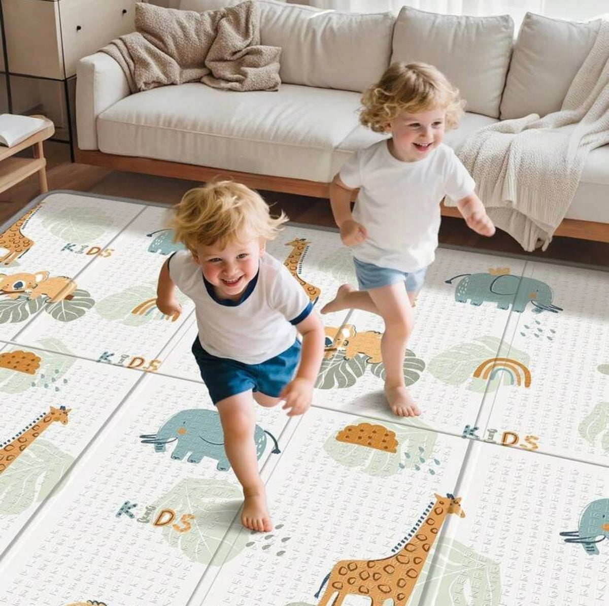 TidyMini™ CloudCrawl Double-Sided Foldable Baby Play Mat — Waterproof Cushioned XPE Crawling Mat, 79” × 71”