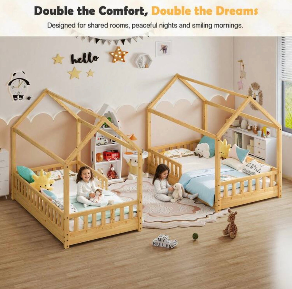 TidyMini™ DreamHaus™ Twin House Floor Bed with Guardrails