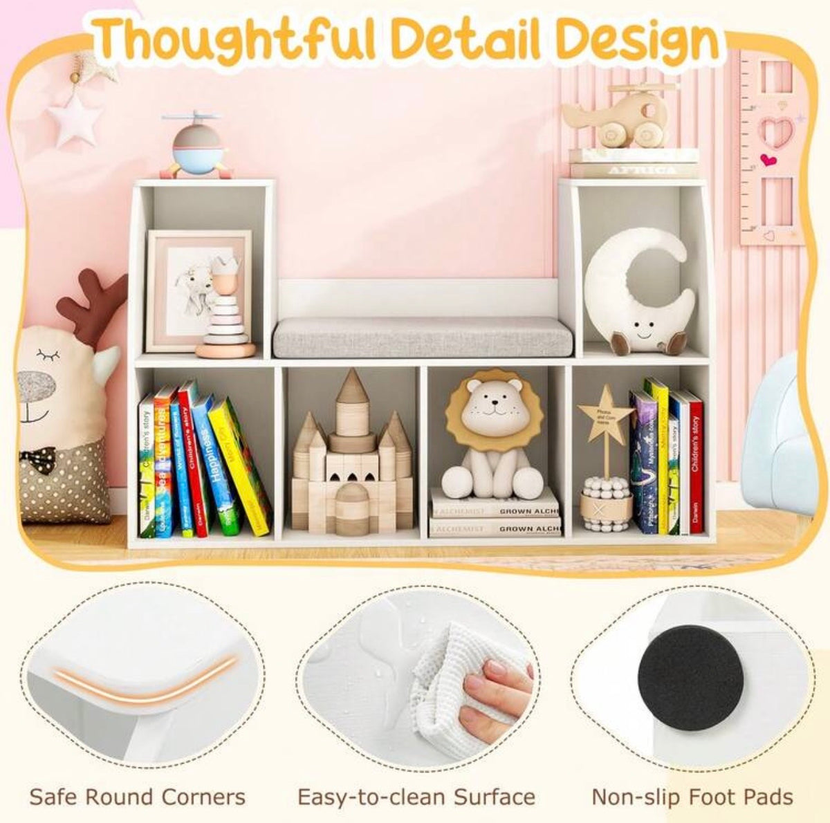 TidyMini Cozy Reading Nook & 6-Cube Kids Bookcase with Cushion