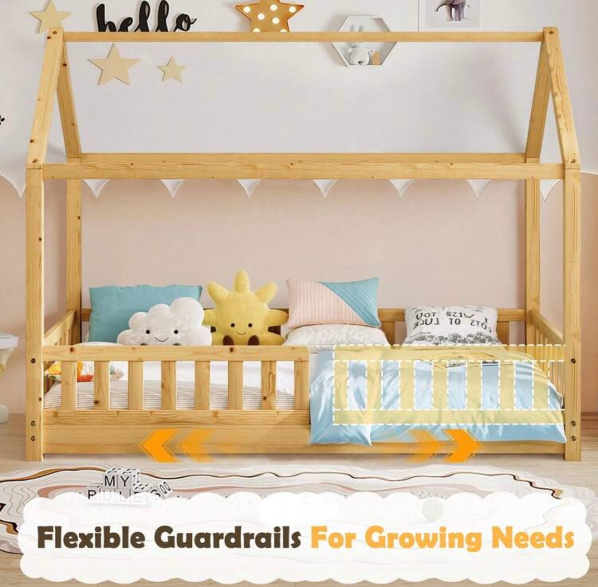 TidyMini™ DreamHaus™ Twin House Floor Bed with Guardrails