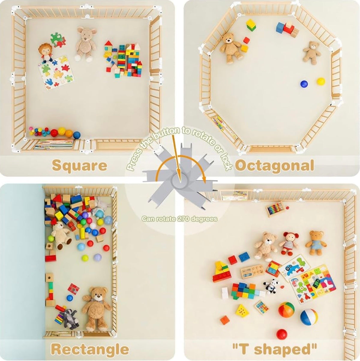 TidyMini™ WonderNest Wooden Activity Playpen — Foldable Baby Play Yard with Interactive Learning Panels