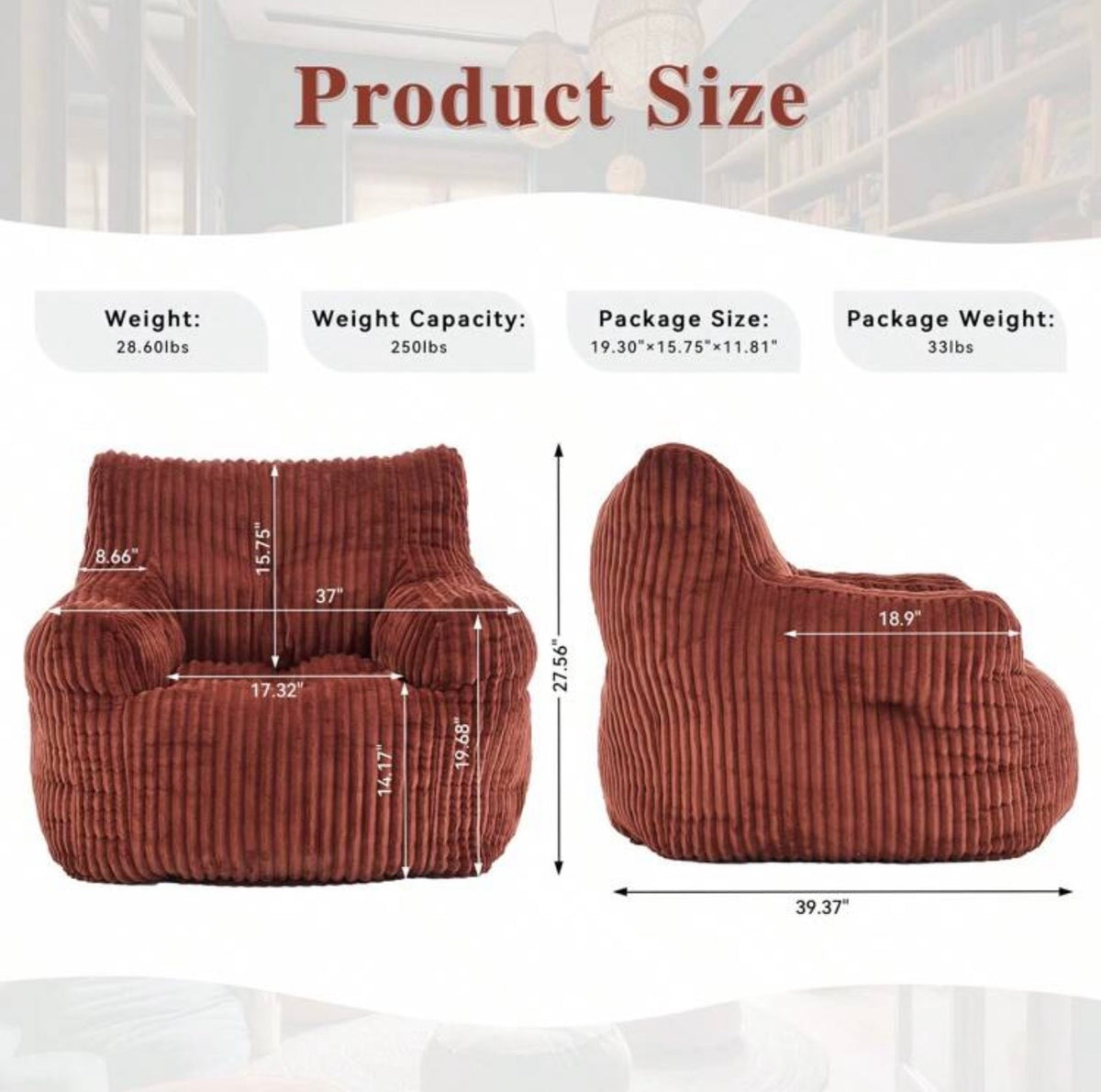 TidyMini CloudNest™ Oversized Corduroy Foam Lounge Chair