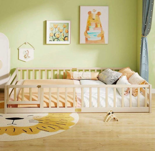 TidyMini DreamHaven™ Queen Floor Bed with Guardrails & Removable Door