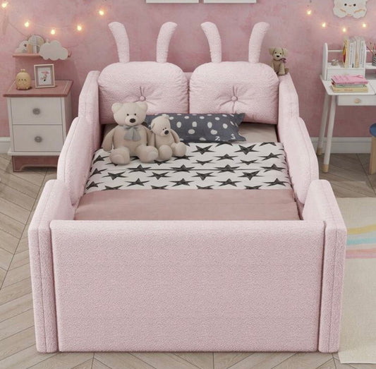 TidyMini BunnyNest™ Upholstered Twin Kids Bed with Guardrails