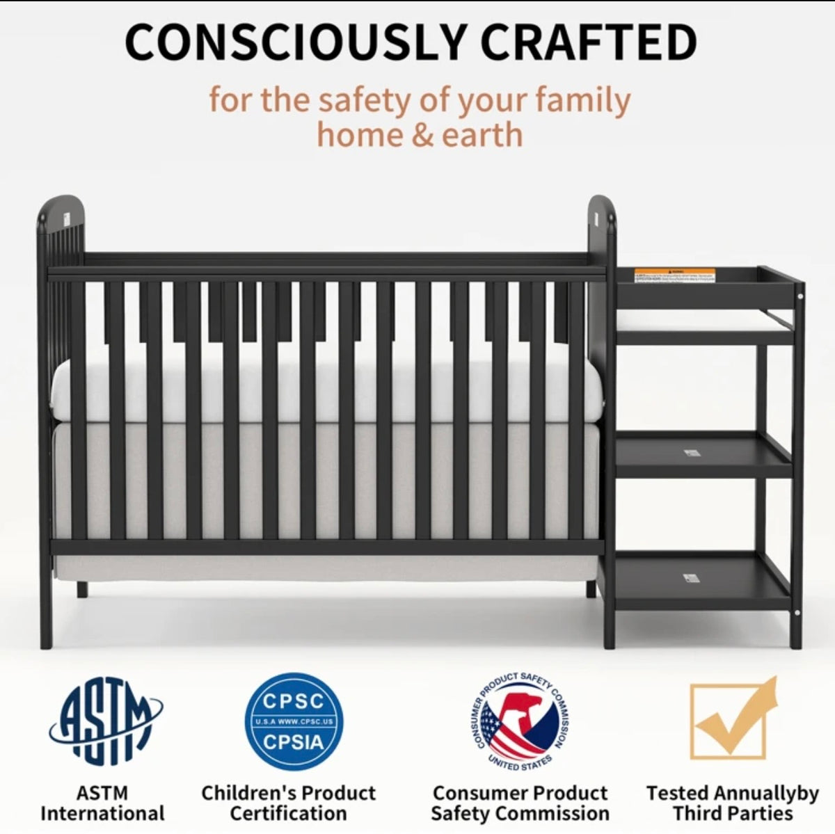TidyMini™ EverNest 3-in-1 Convertible Crib & Changing Station