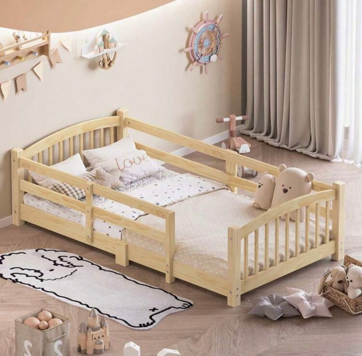 TidyMini Haven™ Montessori Floor Bed with Guardrails