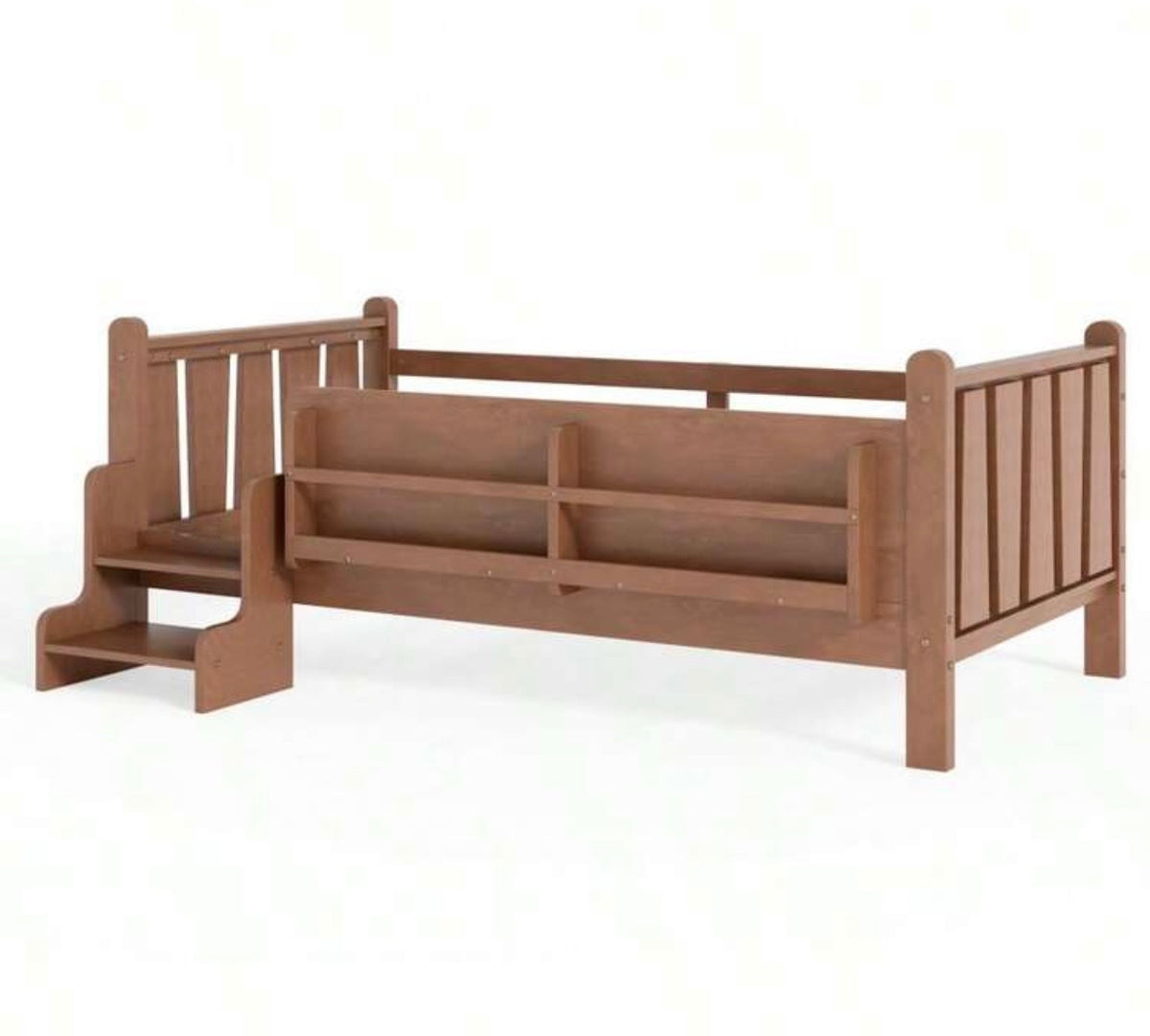 TidyMini™ StoryStep Twin Floor Bed with Bookcase Guardrail & Stairs