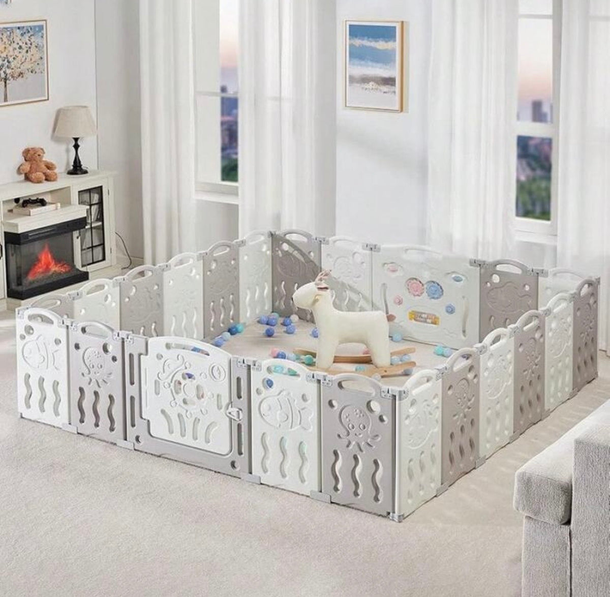 TidyMini™ FlexiNest Modular Baby Playpen — Foldable 14/18-Panel Play Space with Interactive Activity Panel