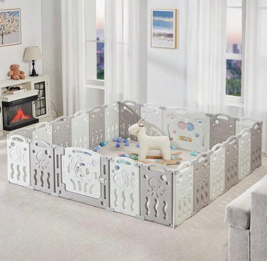 TidyMini™ FlexiNest Modular Baby Playpen — Foldable 14/18-Panel Play Space with Interactive Activity Panel