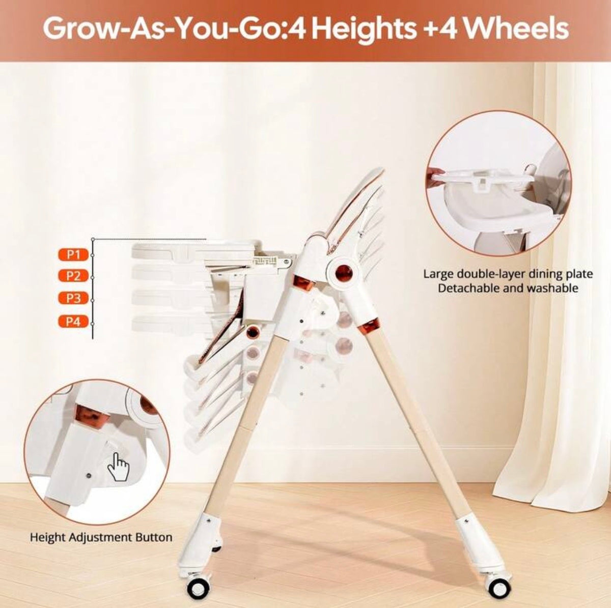 TidyMini™ FlexFold Adjustable High Chair — Reclining, Foldable & Rolling with Removable Double Tray