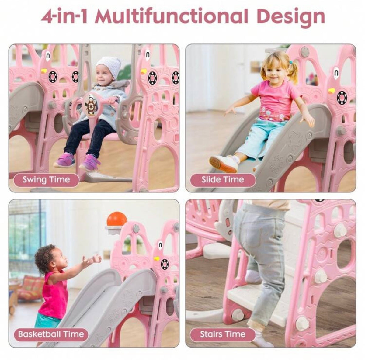 TidyMini™ AdventureNest 4-in-1 Toddler Playset — Slide, Swing, Climber & Basketball Hoop