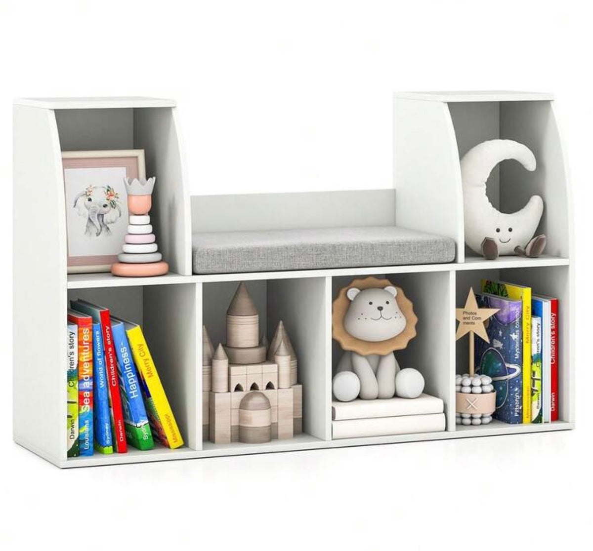TidyMini Cozy Reading Nook & 6-Cube Kids Bookcase with Cushion