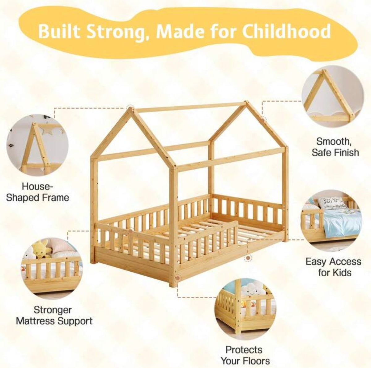 TidyMini™ DreamHaus™ Twin House Floor Bed with Guardrails