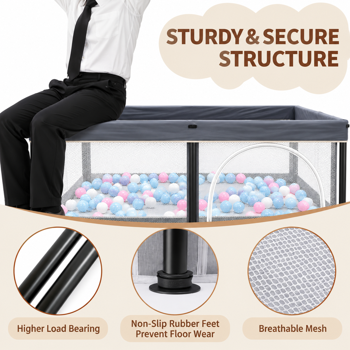 TidyMini™ Fold & Play Baby Playpen with Mesh Sides & Ball Pit