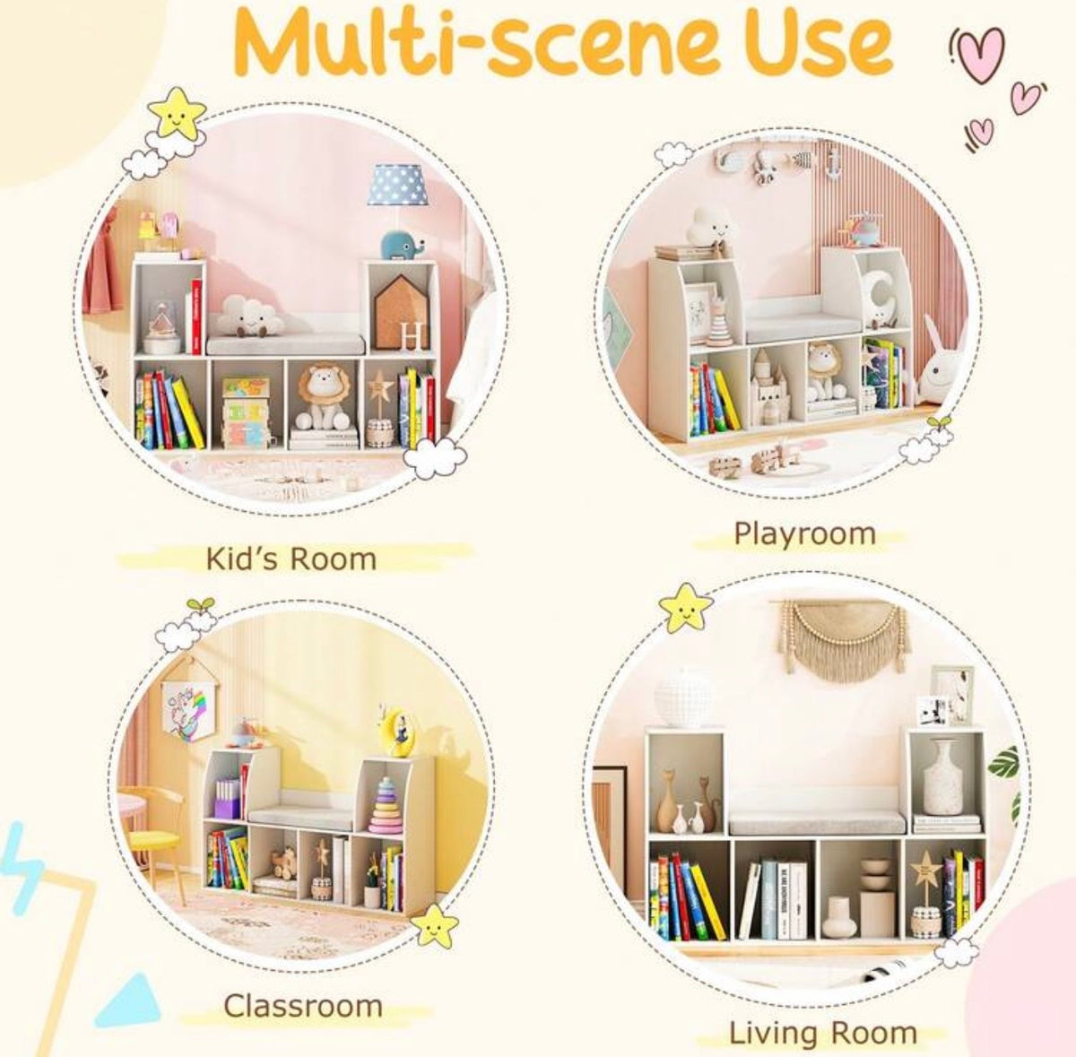 TidyMini Cozy Reading Nook & 6-Cube Kids Bookcase with Cushion