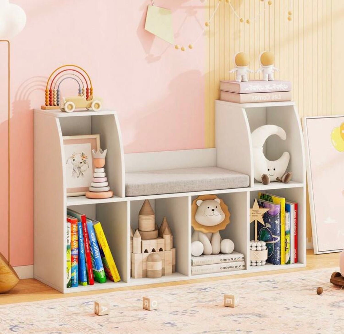 TidyMini Cozy Reading Nook & 6-Cube Kids Bookcase with Cushion