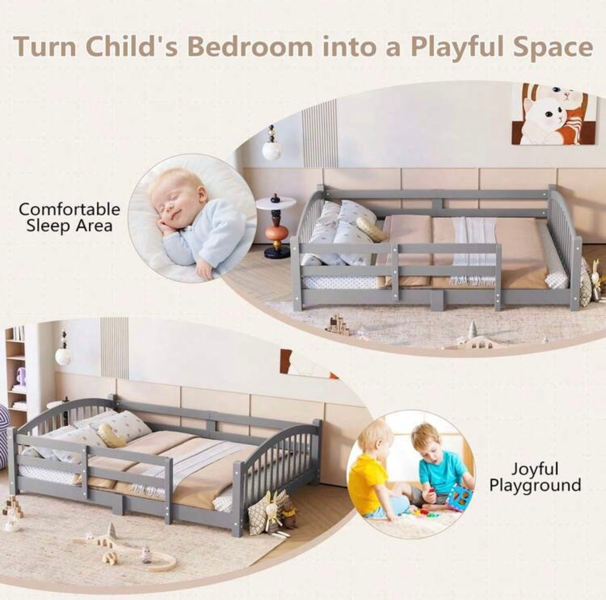 TidyMini Haven™ Montessori Floor Bed with Guardrails