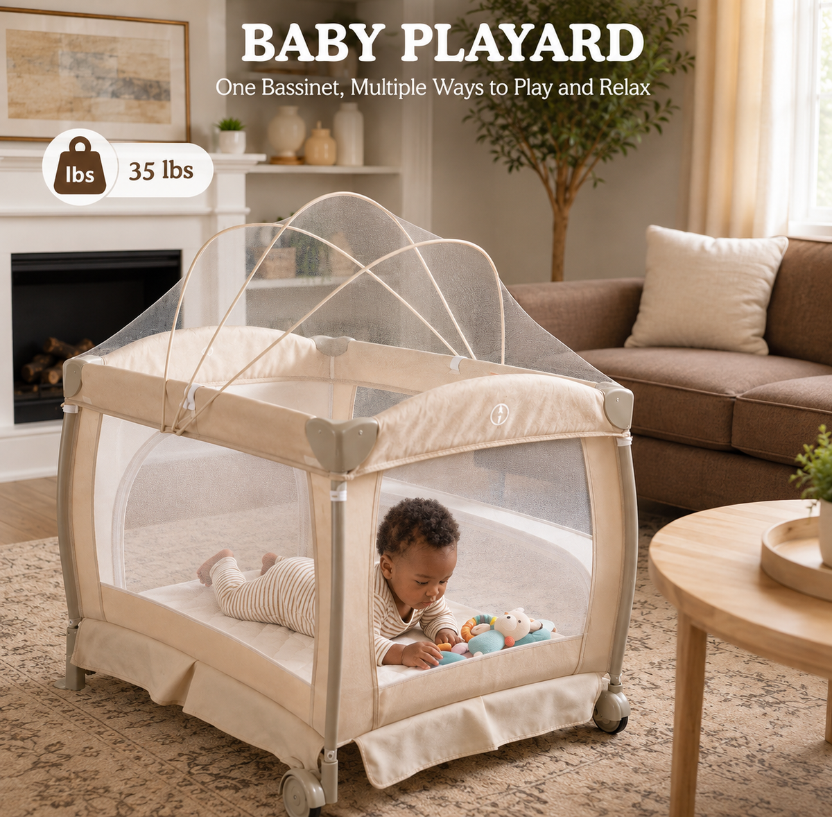 TidyMini™ Nest & Go 5-in-1 Baby Playard with Bassinet, Changing Station & Canopy