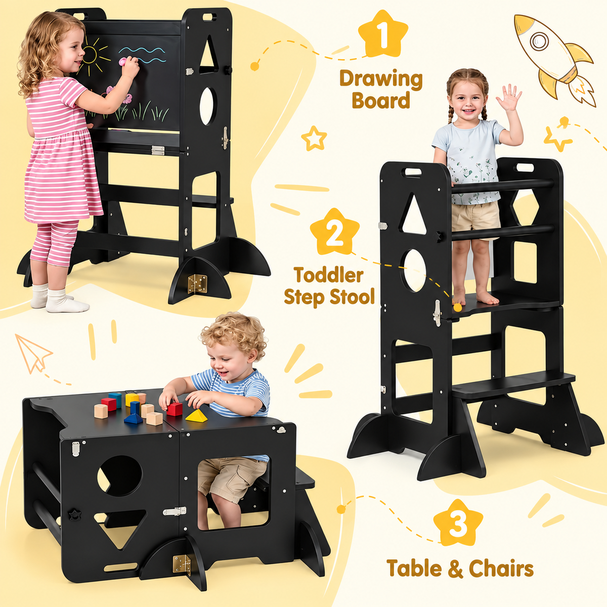 TidyMini™ GrowWithMe 3-in-1 Convertible Learning Tower & Activity Table
