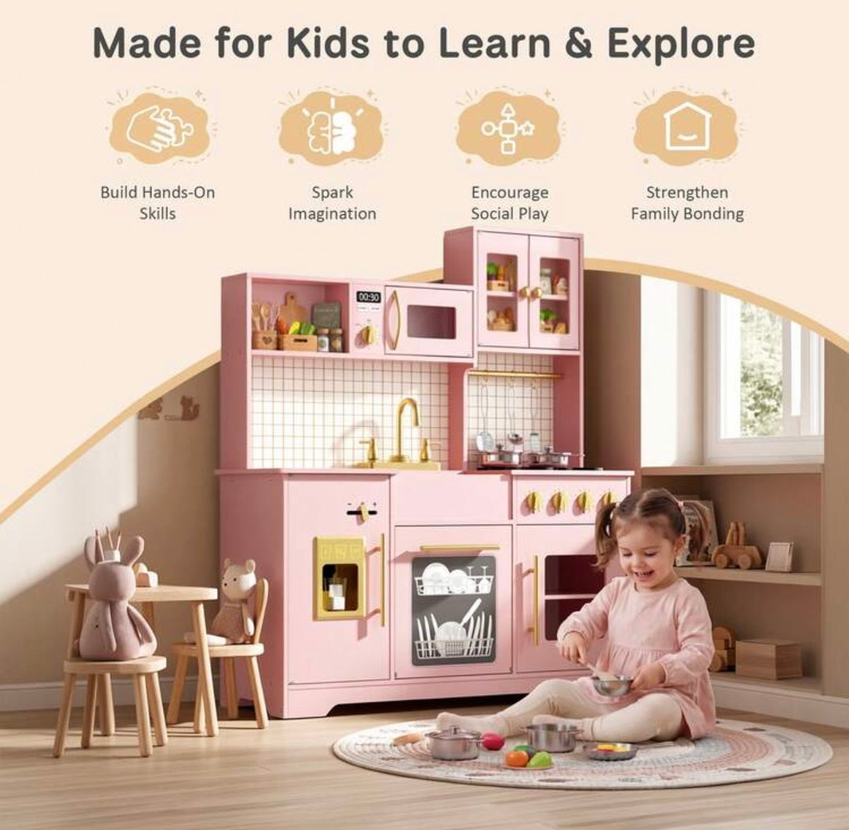 TidyMini MaisonChef™ Deluxe Interactive Play Kitchen with Ice Maker & Accessories