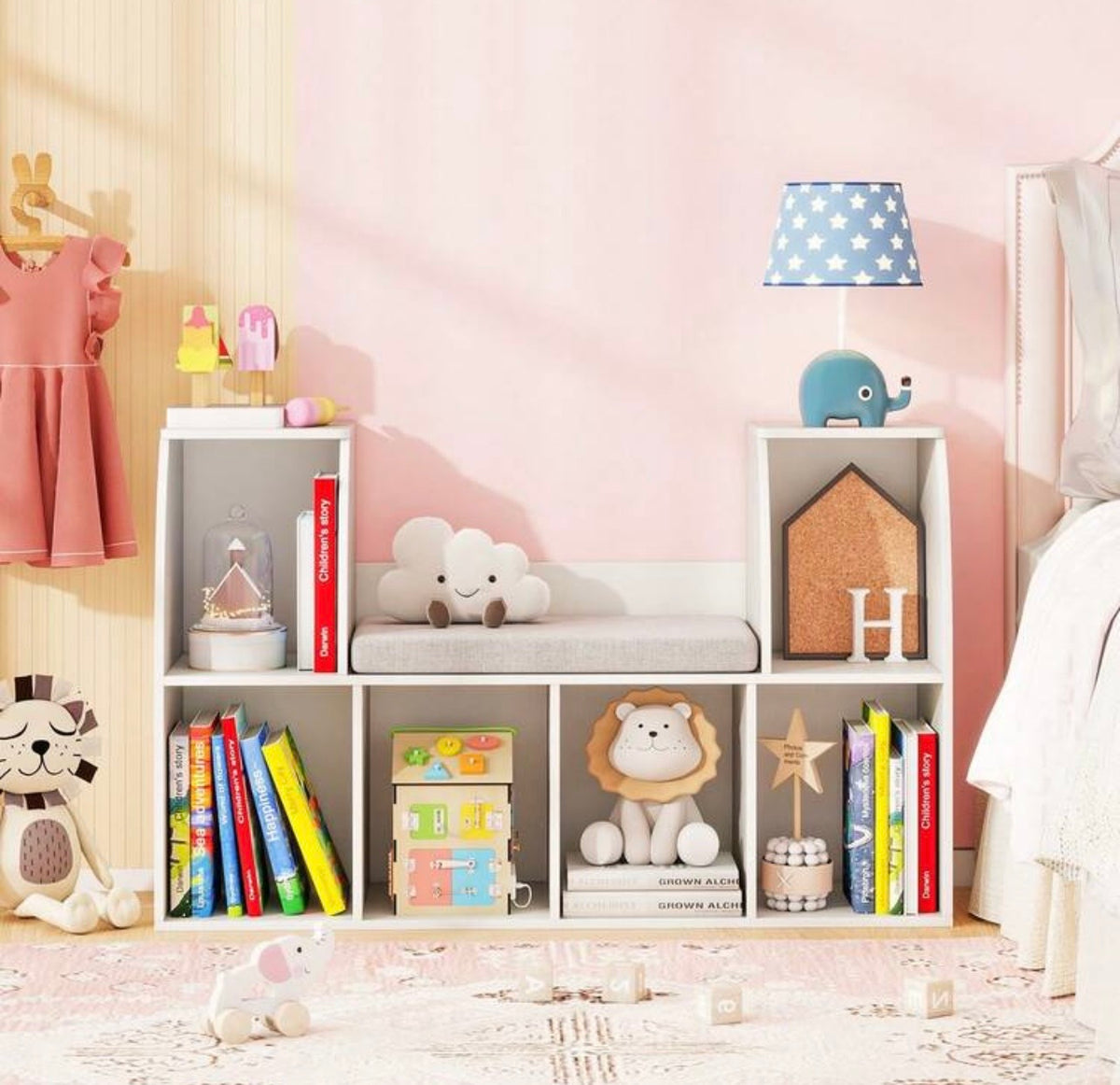 TidyMini Cozy Reading Nook & 6-Cube Kids Bookcase with Cushion