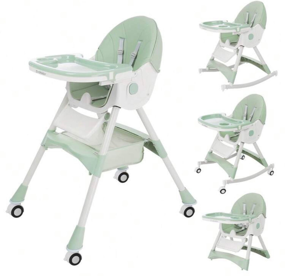 TidyMini™ GlideNest 4-in-1 Convertible High Chair — Adjustable Recline, Rolling & Rocking Modes, 5-Point Harness