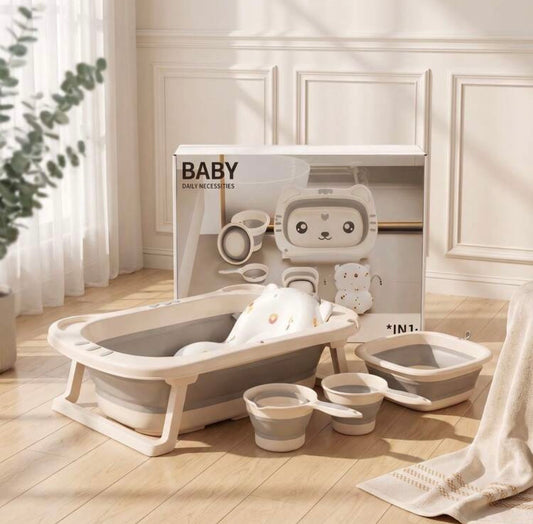 TidyMini™ BathNest 6-in-1 Complete Baby Bathing System — Foldable Bathtub with Newborn Support & Bath Essentials