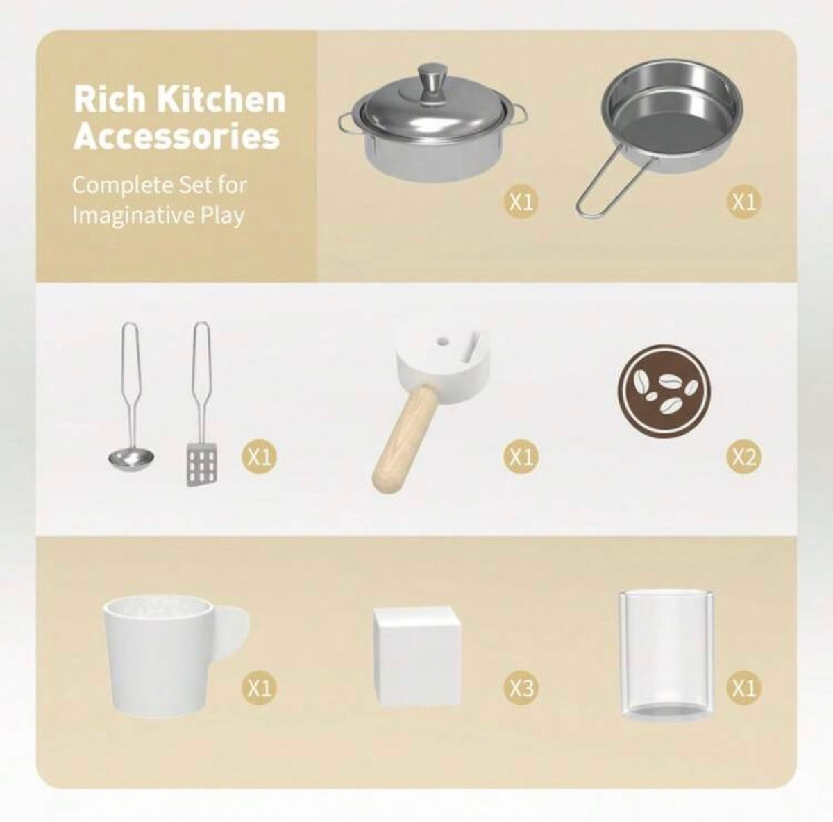 TidyMini™ LittleChef Luxe Play Kitchen Set – Interactive Wooden Kids Kitchen with Coffee Bar, Ice Dispenser, Oven, Sink & Washing Machine