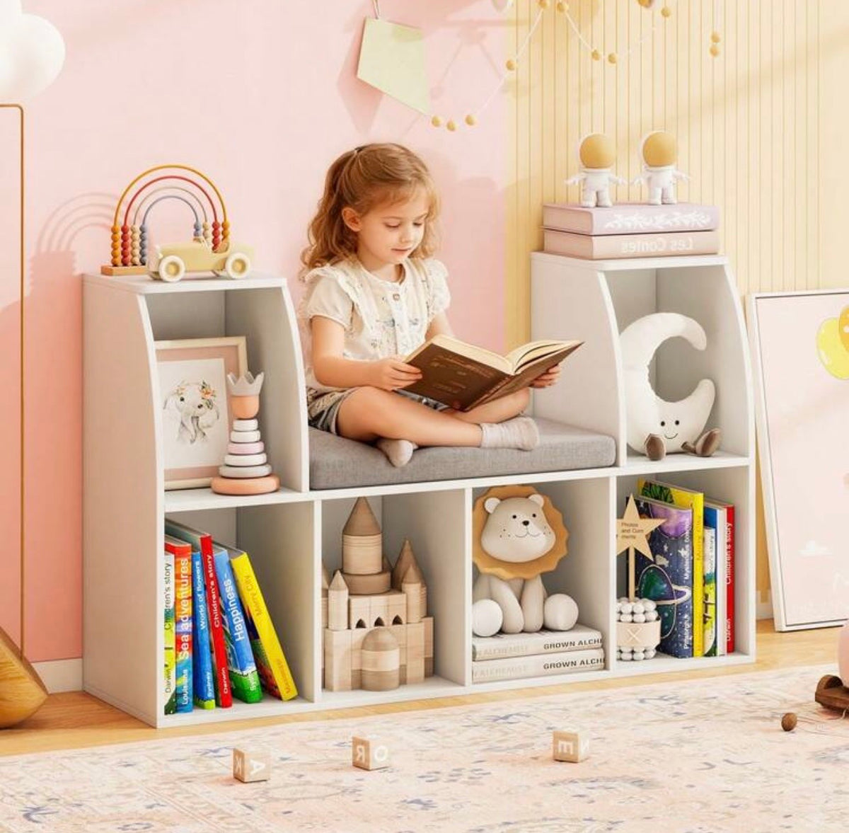 TidyMini Cozy Reading Nook & 6-Cube Kids Bookcase with Cushion