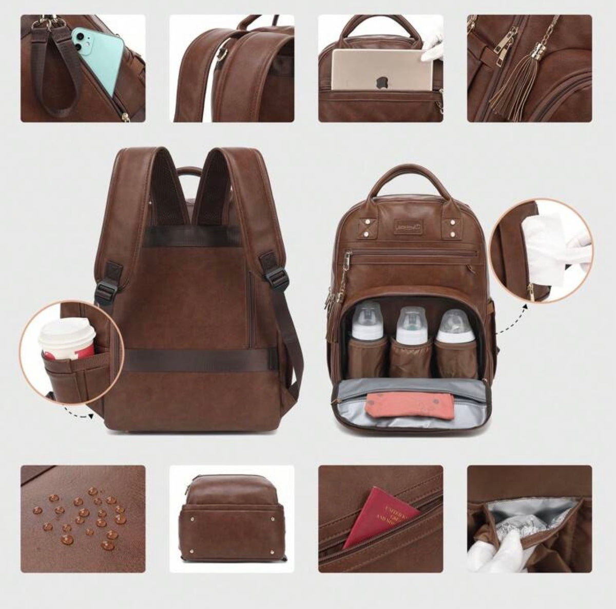 TidyMini™ LuxeCarry Vegan Leather Diaper Backpack & Changing Set