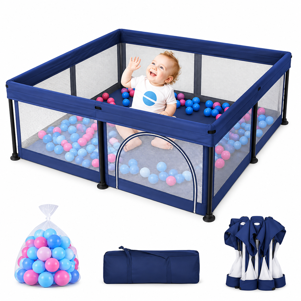 TidyMini™ Fold & Play Baby Playpen with Mesh Sides & Ball Pit