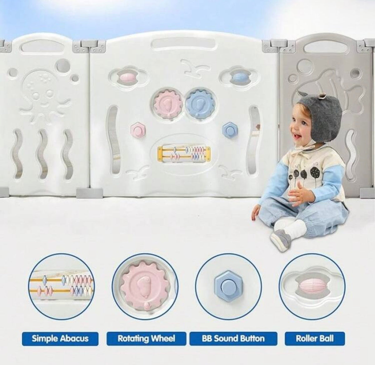 TidyMini™ FlexiNest Modular Baby Playpen — Foldable 14/18-Panel Play Space with Interactive Activity Panel