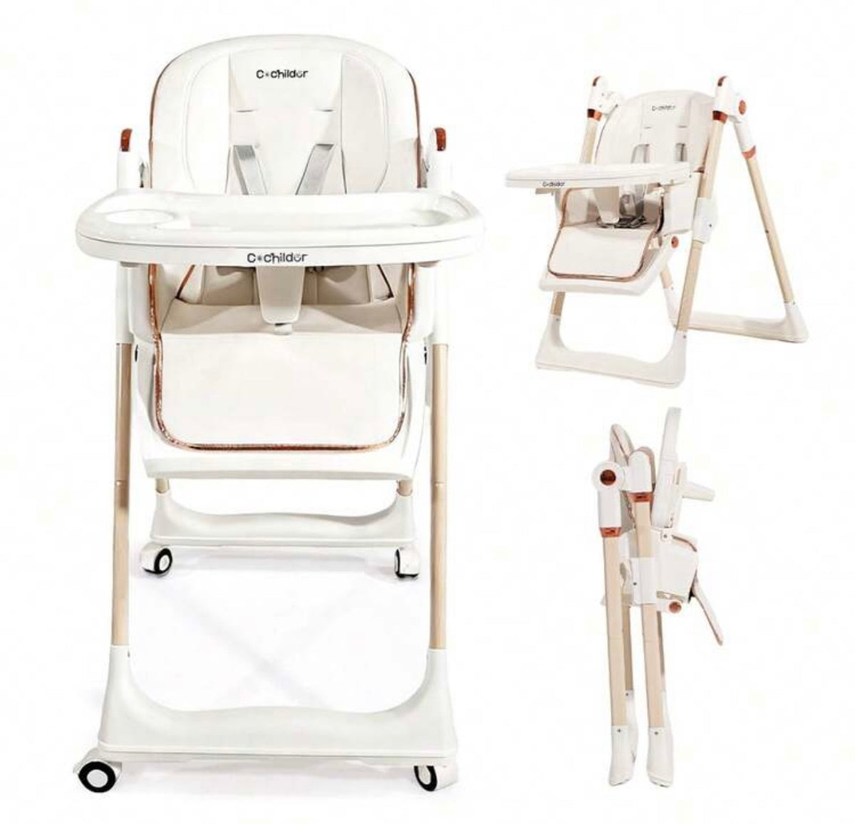 TidyMini™ FlexFold Adjustable High Chair — Reclining, Foldable & Rolling with Removable Double Tray