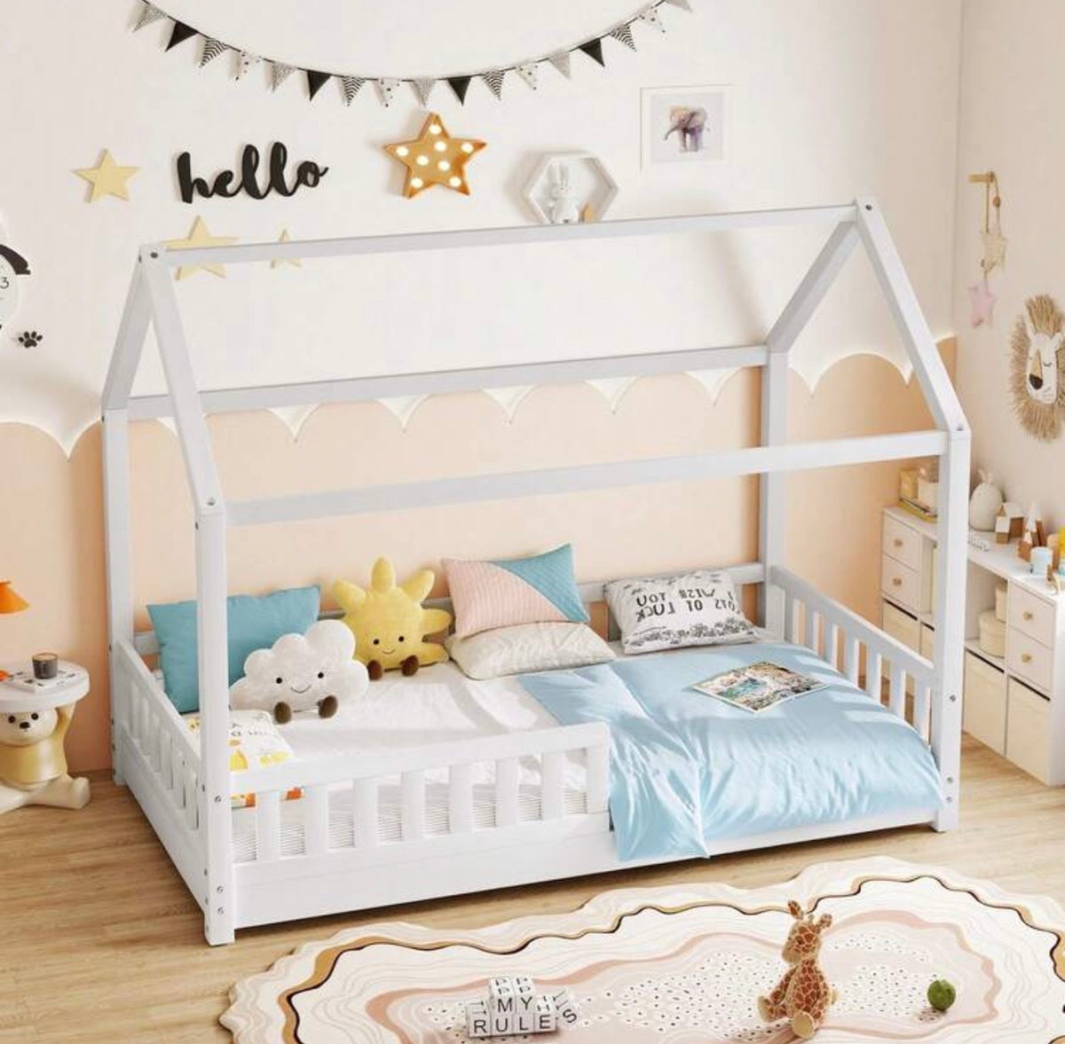 TidyMini™ DreamHaus™ Twin House Floor Bed with Guardrails