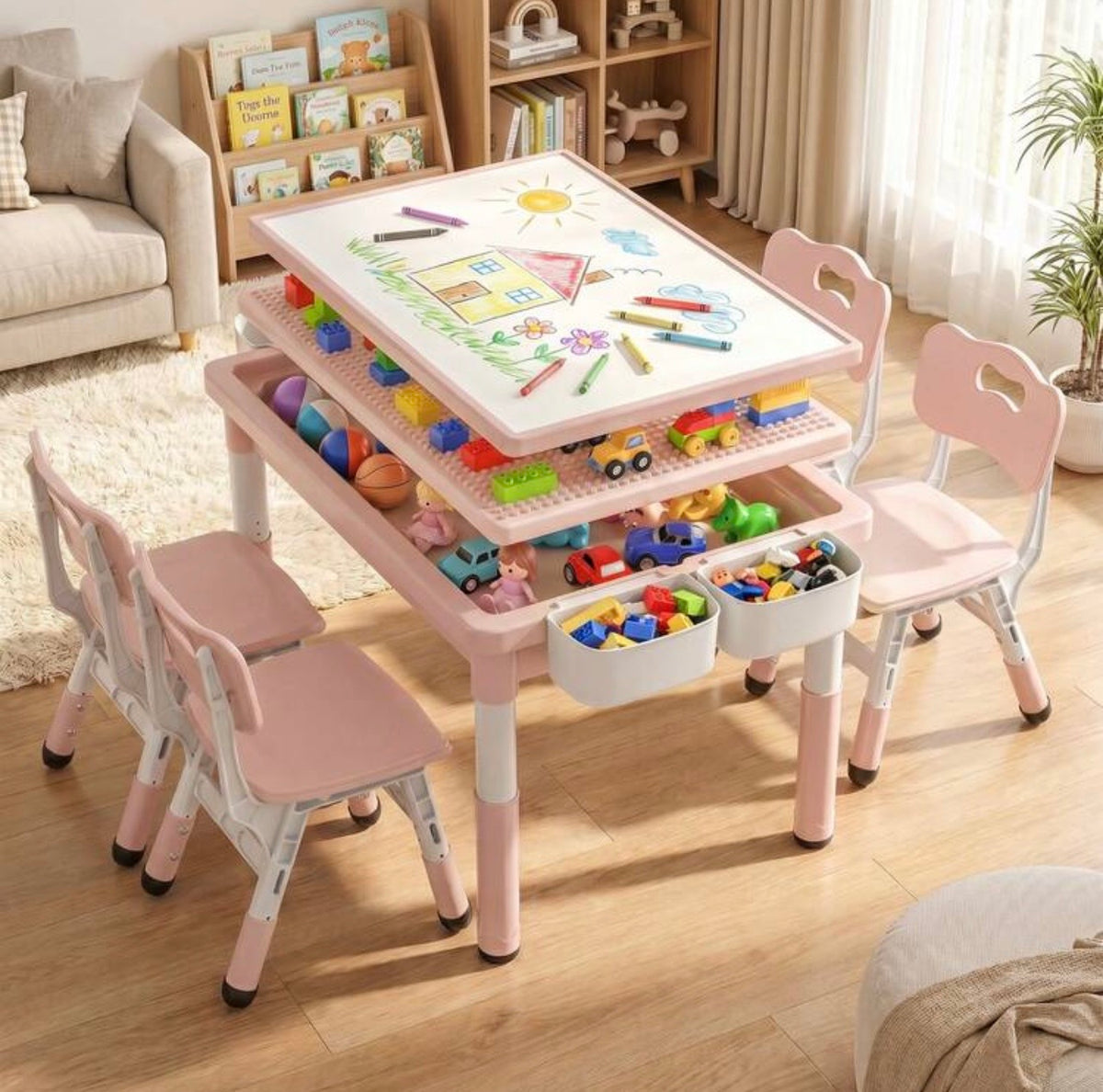 TidyMini™ CreateNest Adjustable Kids Activity Table & Chair Set — Drawing, Building Block, Storage & Play Table