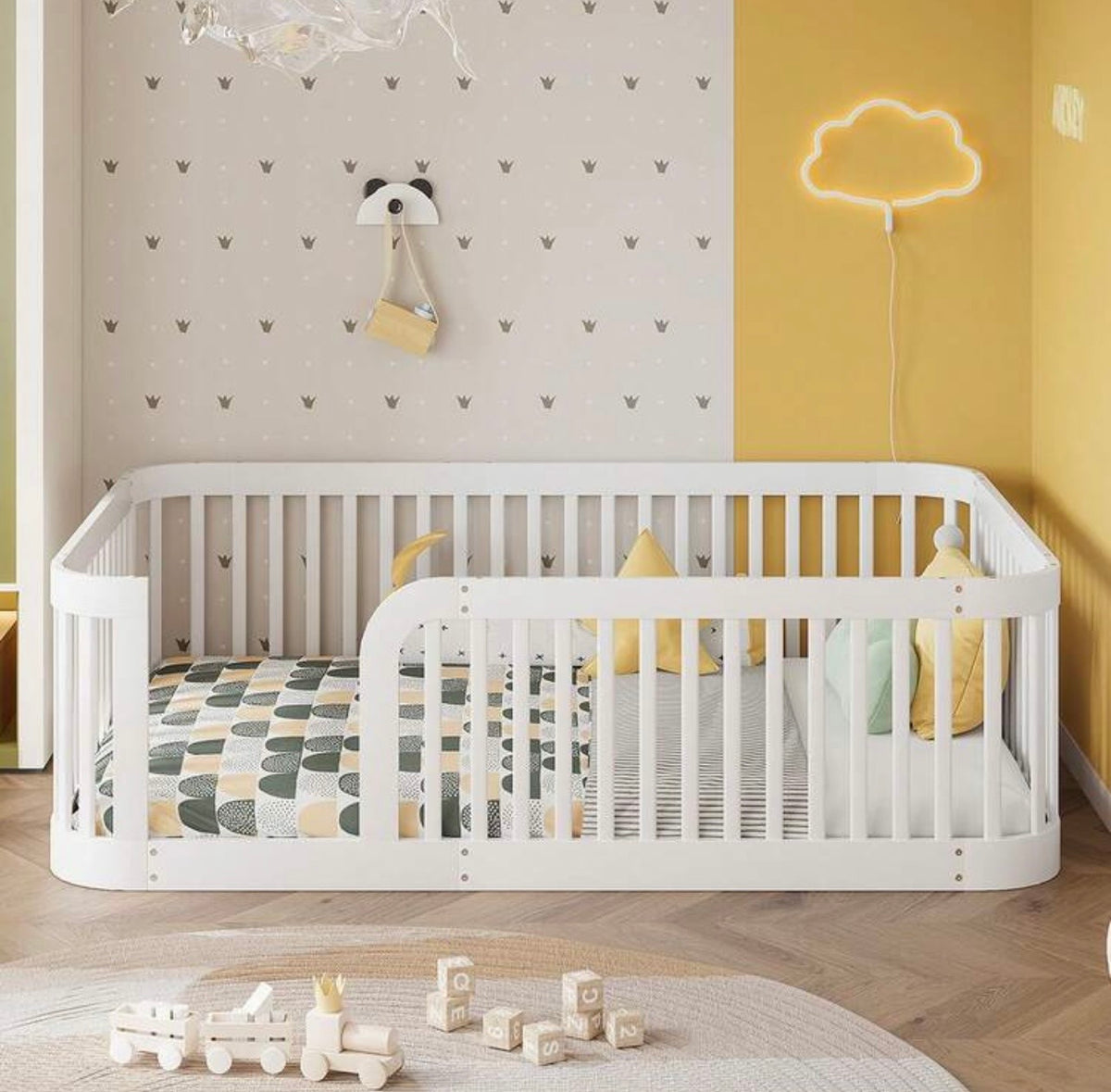 TidyMini™ NestHaven™ Floor Bed with Full Guardrails