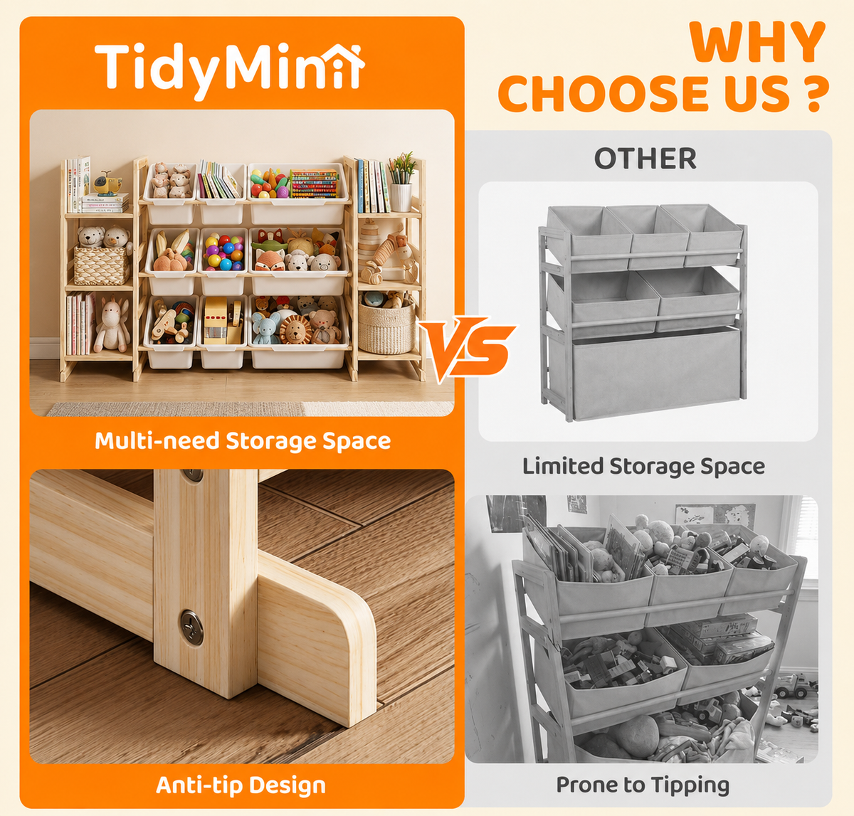 TidyMini™ Nest & Sort 3-in-1 Toy Organizer & Kids Bookshelf