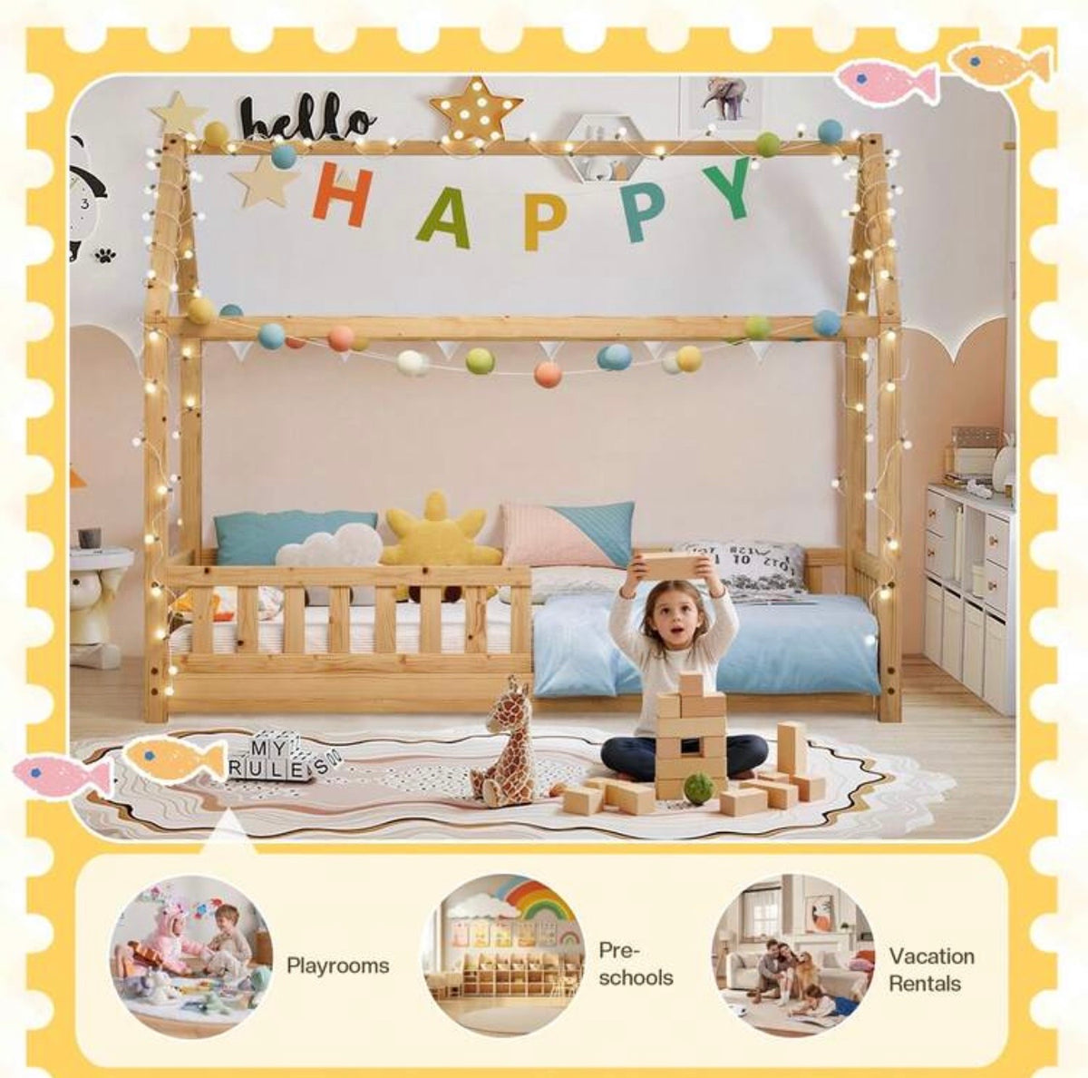 TidyMini™ DreamHaus™ Twin House Floor Bed with Guardrails