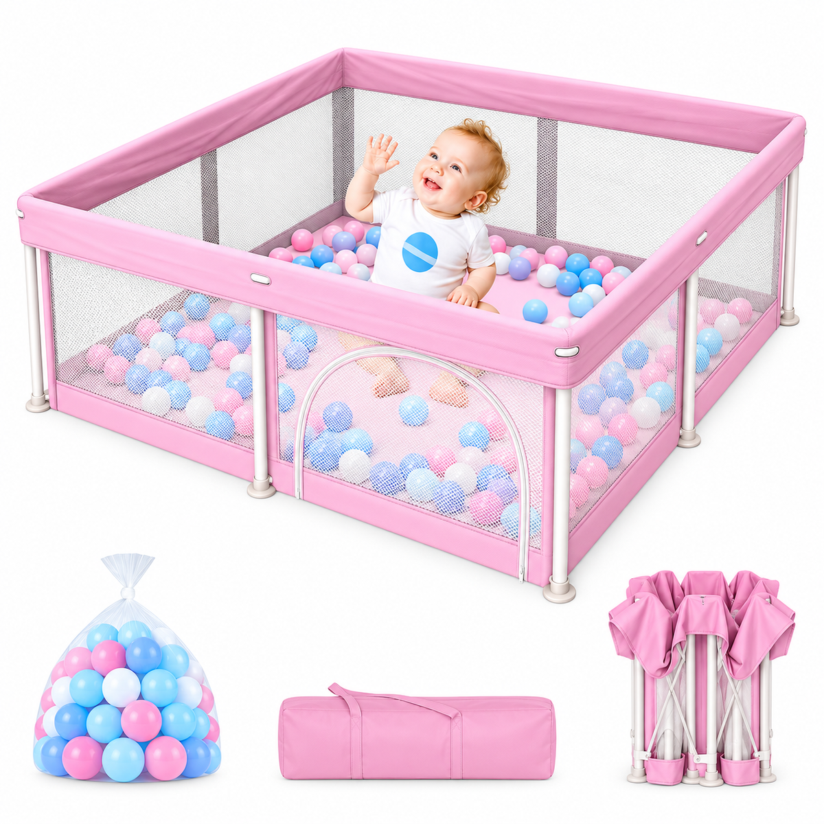 TidyMini™ Fold & Play Baby Playpen with Mesh Sides & Ball Pit