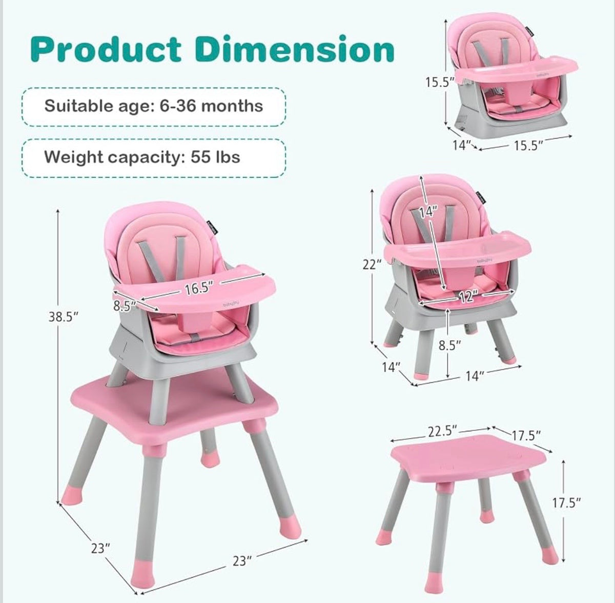 TidyMini™ GrowNest 8-in-1 Convertible High Chair — Booster, Toddler Chair & Activity Table
